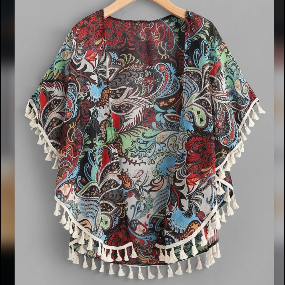 Paisley Tassel Hem Chiffon Kimono